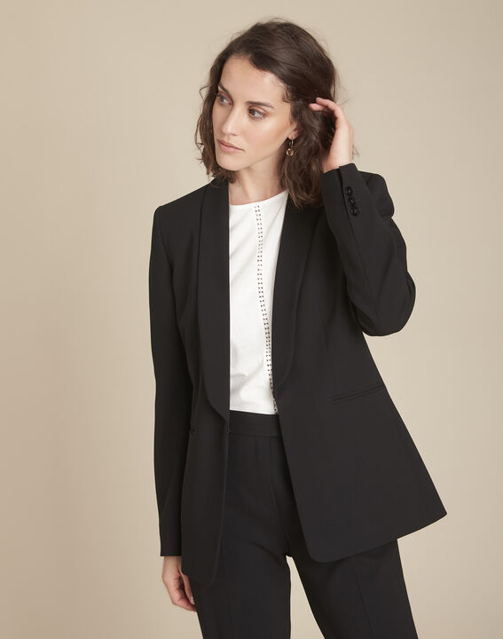 Stella black microfibre shawl collar jacket | 1-2-3 Stella black microfibre shawl collar jacket PhotoZ | 1-2-3
