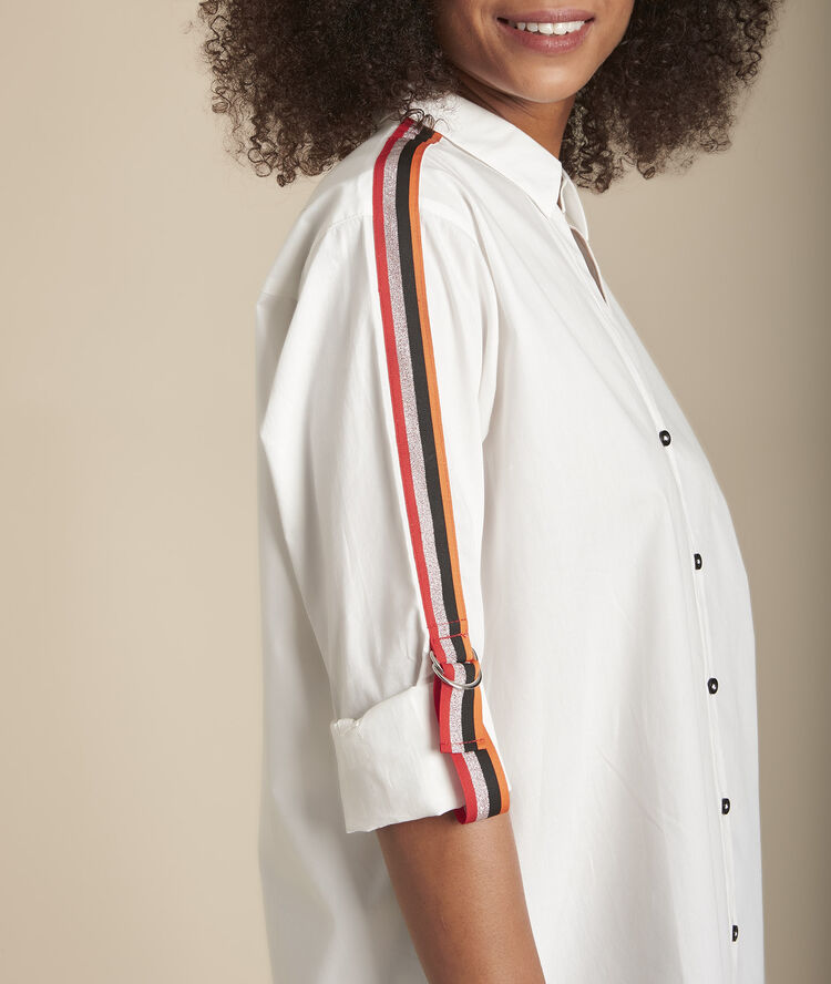 Mauranne white poplin blouse with contrasting braid details white.