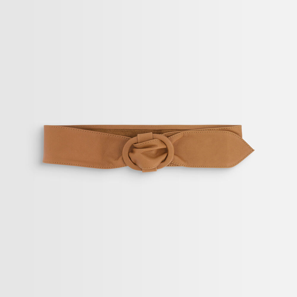 Elya wide camel-coloured leather belt camel.