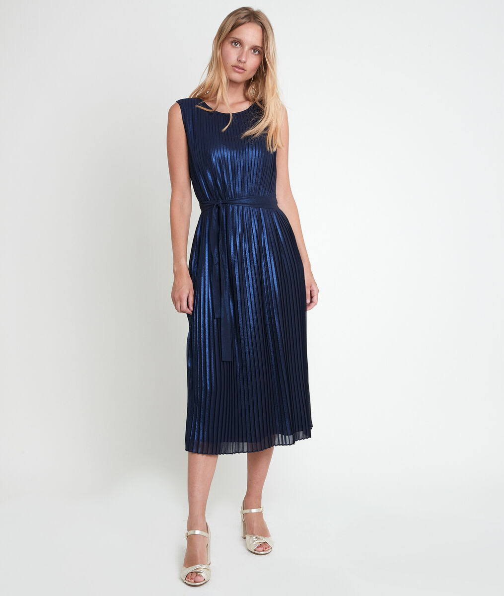 Marlène iridescent navy pleated dress | 1-2-3 Marlène iridescent navy pleated dress PhotoZ | 1-2-3