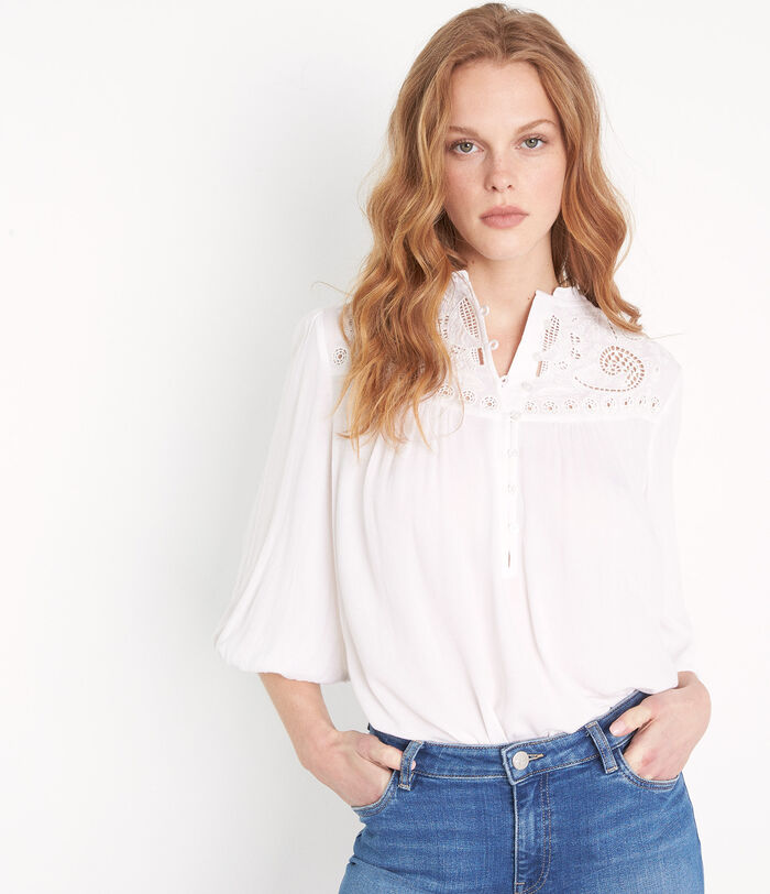CAPUCINE ecru openwork and embroidered flowing blouse 