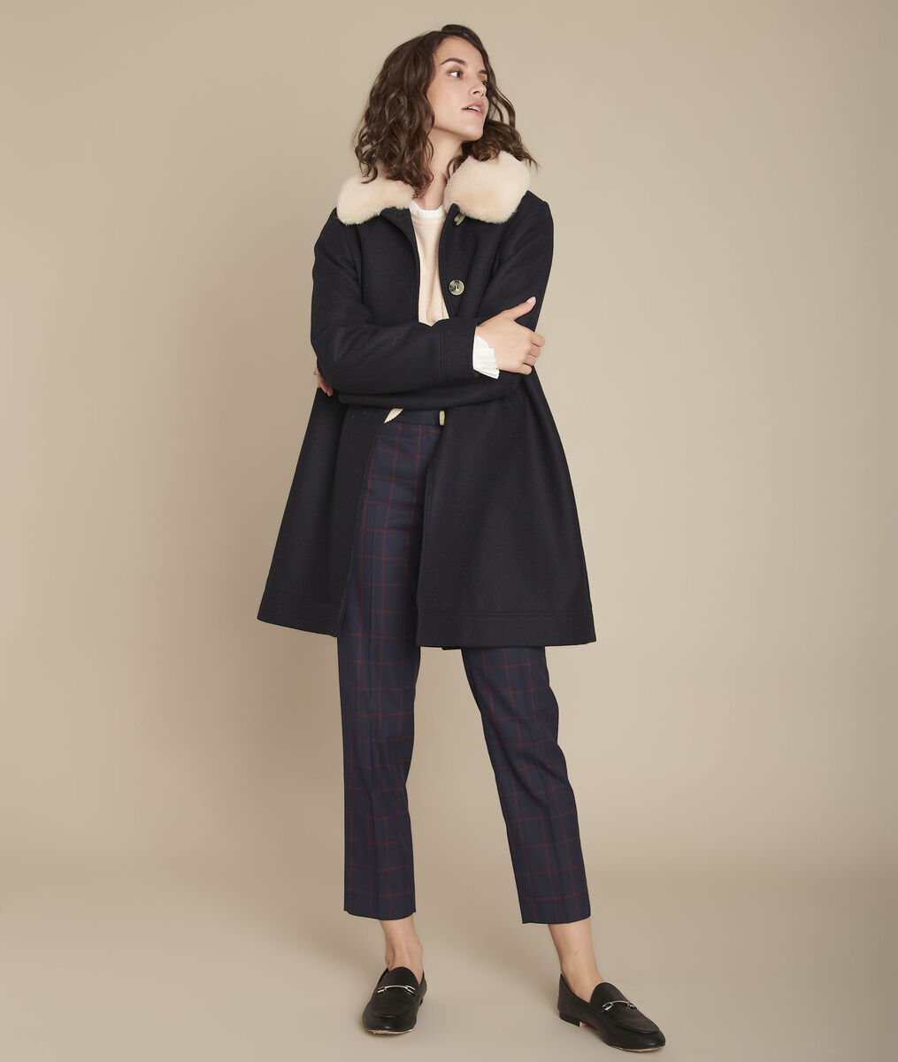 Manteau Marine Col Fausse Fourrure Talia Femme Maison 123