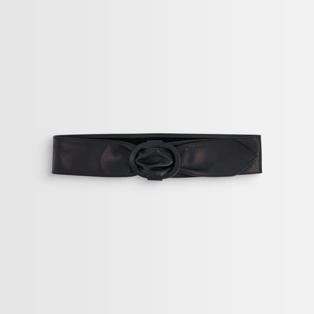 Elya wide black leather belt noir.