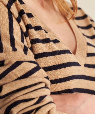 Bradley camel responsible wool and cashmere striped jumper PhotoZ | 1-2-3