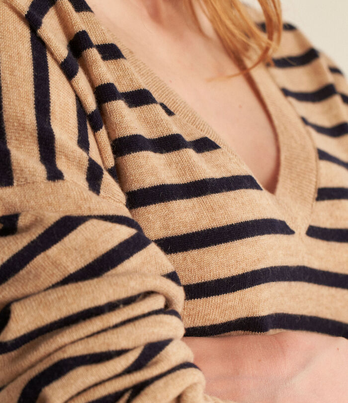 Bradley camel responsible wool and cashmere striped jumper PhotoZ | 1-2-3