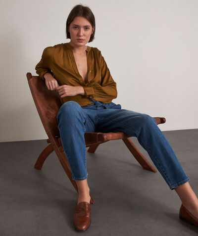 Barbara vintage-look stonewashed cotton paperbag jeans  PhotoZ | 1-2-3