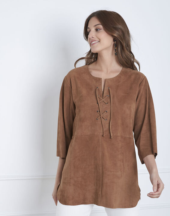 Vanak chocolate suede leather lace-up dress | 1-2-3 Vanak chocolate suede leather lace-up dress PhotoZ | 1-2-3