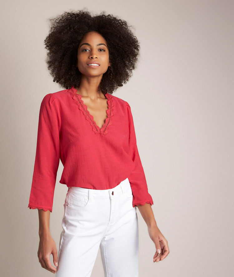 Eloise embroidered blouse dark fuscia.