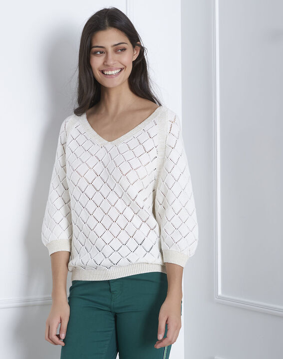 Aquarelle cream openwork pullover | 1-2-3 Aquarelle cream openwork pullover PhotoZ | 1-2-3