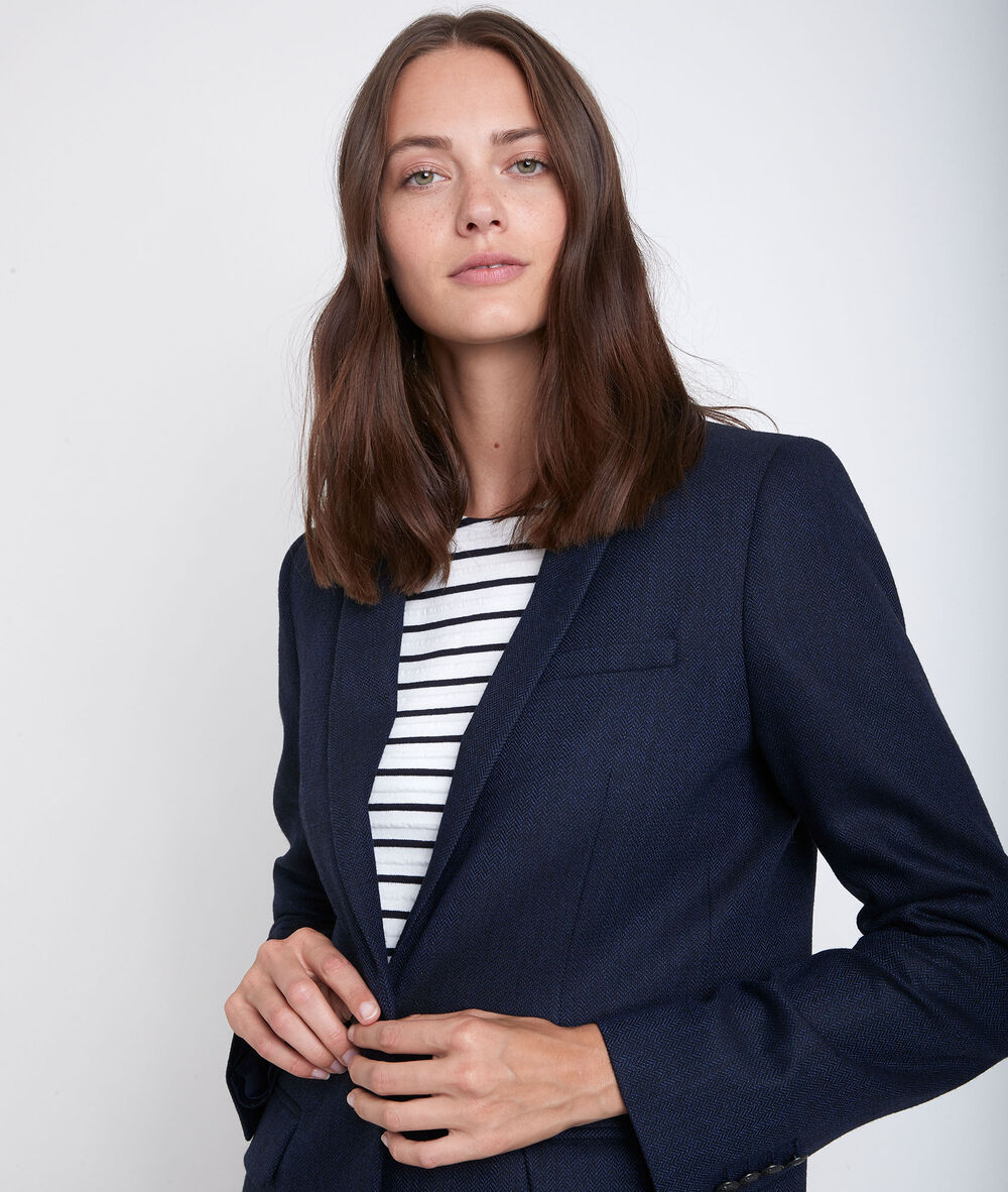 Tamara long herringbone jacket marine.
