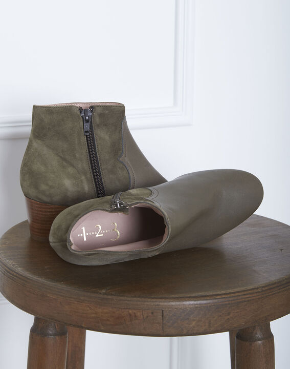 Kendal khaki dual-material ankle boots with heels | 1-2-3 Kendal khaki dual-material ankle boots with heels PhotoZ | 1-2-3