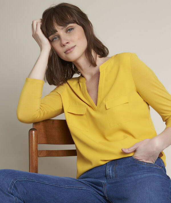 Genna yellow two-fabric blouse PhotoZ | 1-2-3