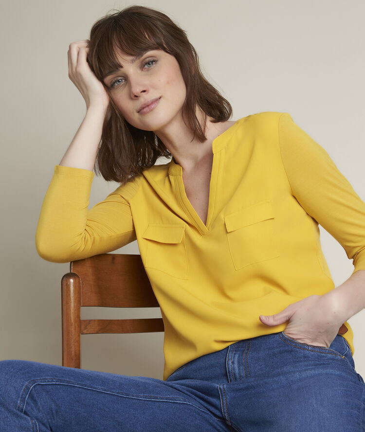 Genna yellow two-fabric blouse honey.