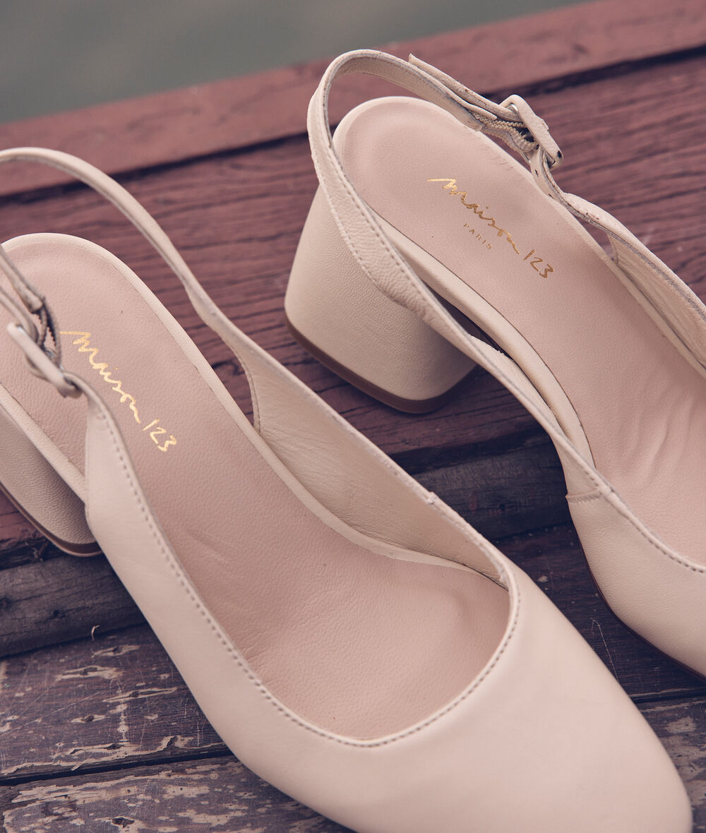 Valentina cream leather sling-back court shoes PhotoZ | 1-2-3