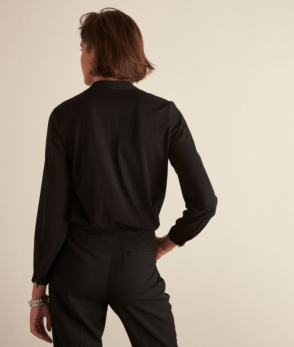 Davina black two-fabric blouse noir.
