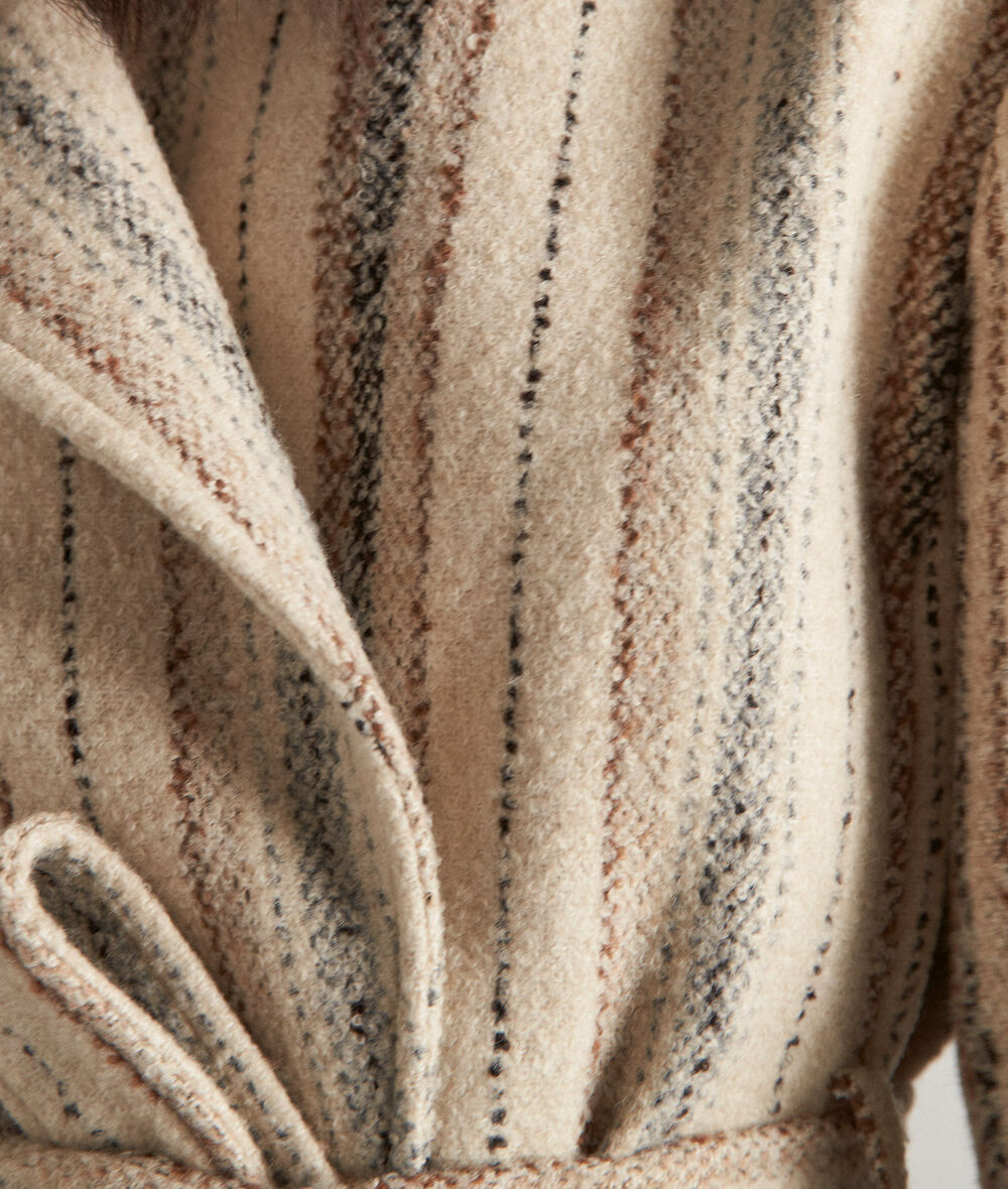Romane cream striped wool short coat PhotoZ | 1-2-3