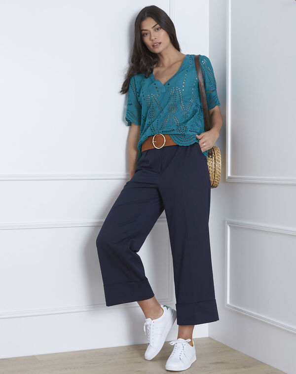 Voltaire green eyelet embroidered blouse turquoise.