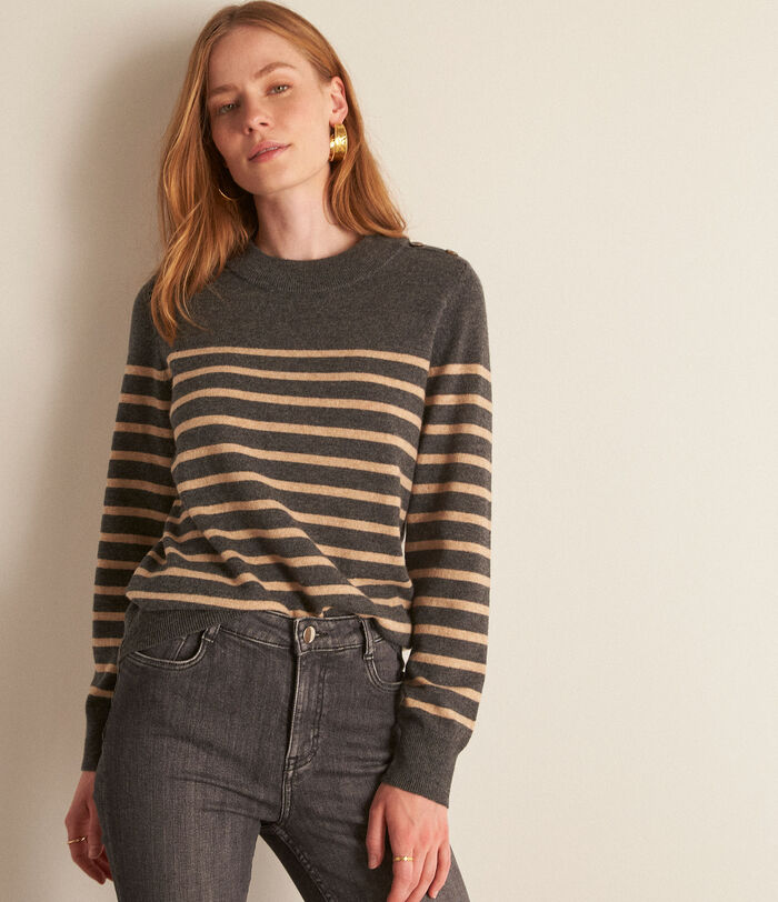 Bixente grey responsible wool and cashmere striped jumper