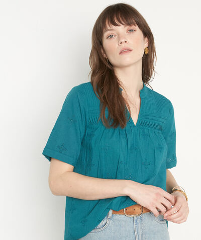 Tobias green embroidered cotton blouse PhotoZ | 1-2-3
