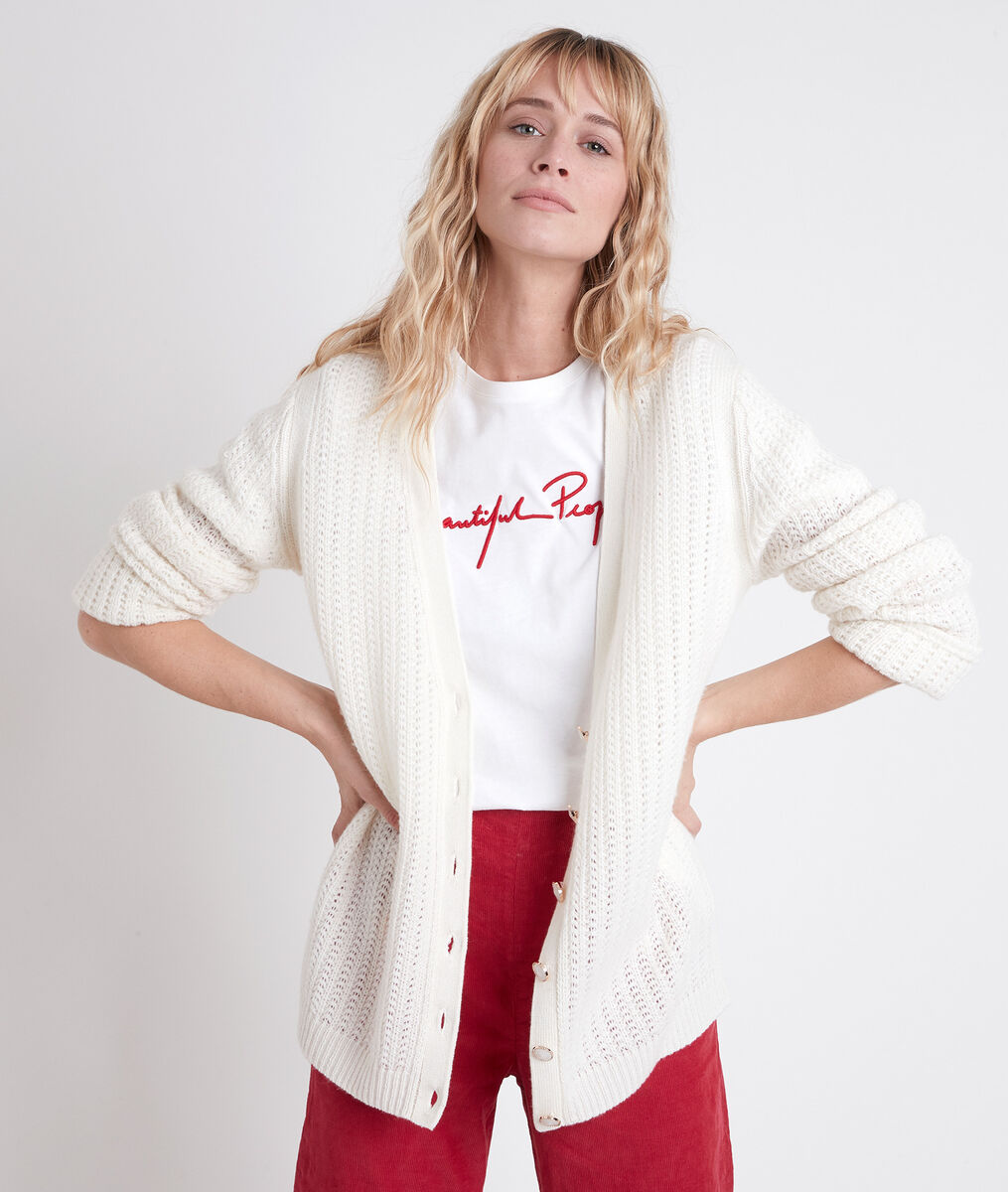 ANDREA cream decorative knit cardigan | 1-2-3 ANDREA cream decorative knit cardigan PhotoZ | 1-2-3