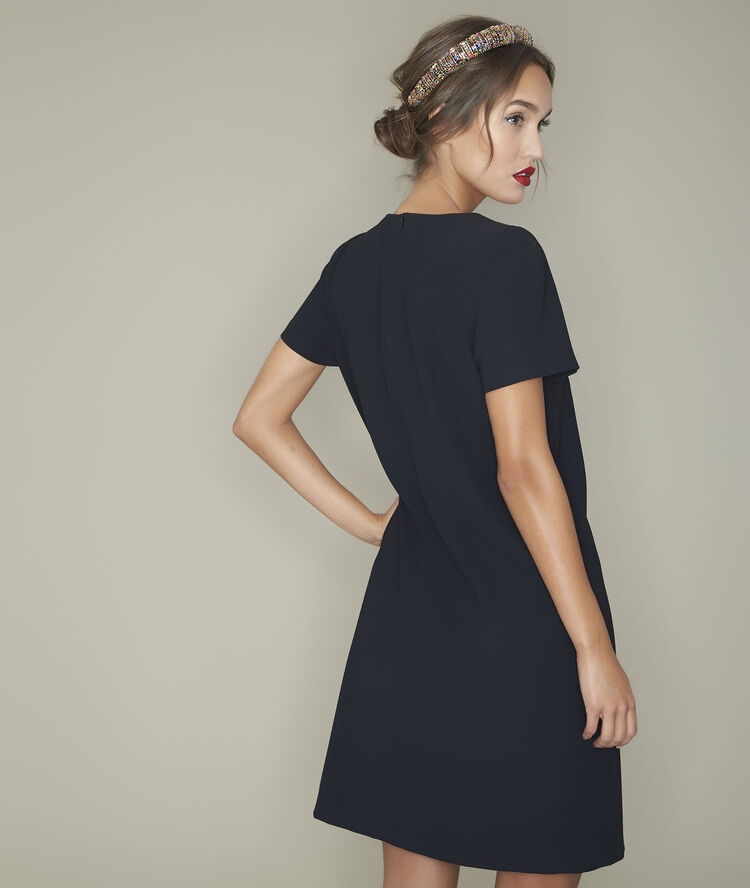 Noel straight diamante-detail dress black.