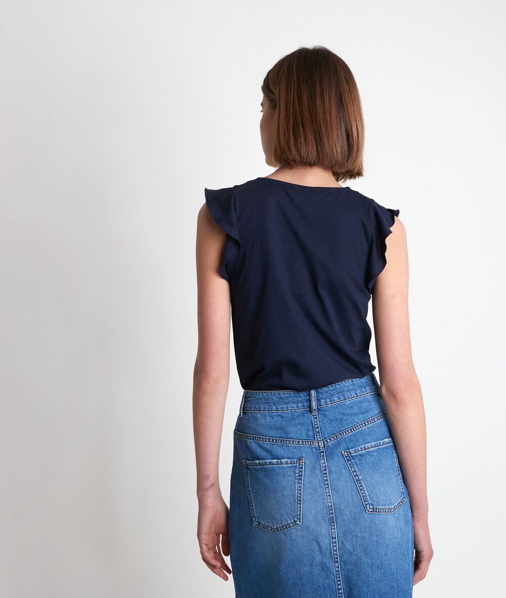 Iwhite navy embroidered cotton top encre.