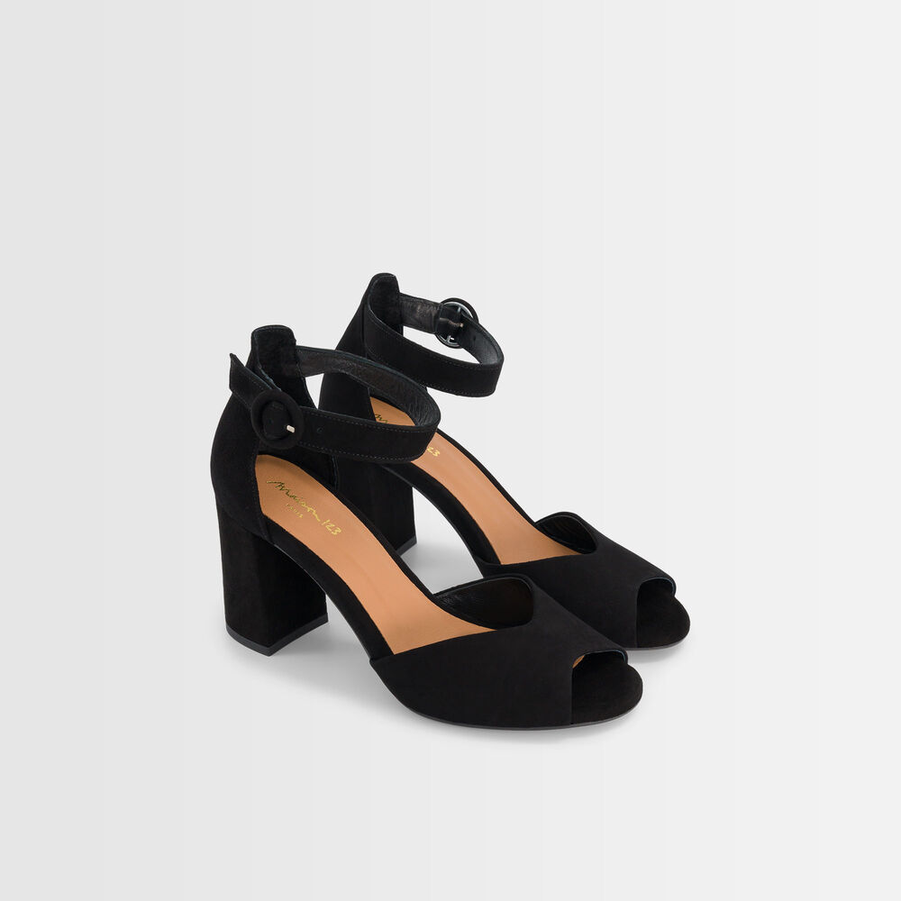 Jade black leather high-heeled sandals noir.