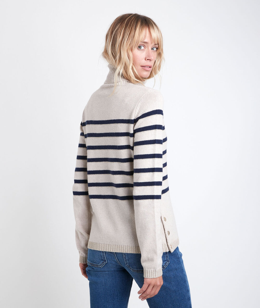 Renata striped polo neck pullover naturel.