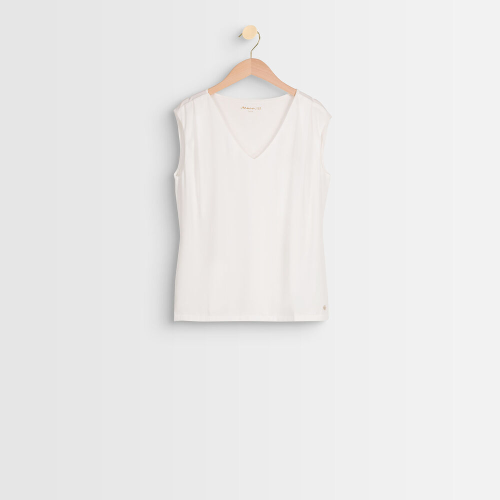 Neptune dual-fabric v-neck blouse ecru.
