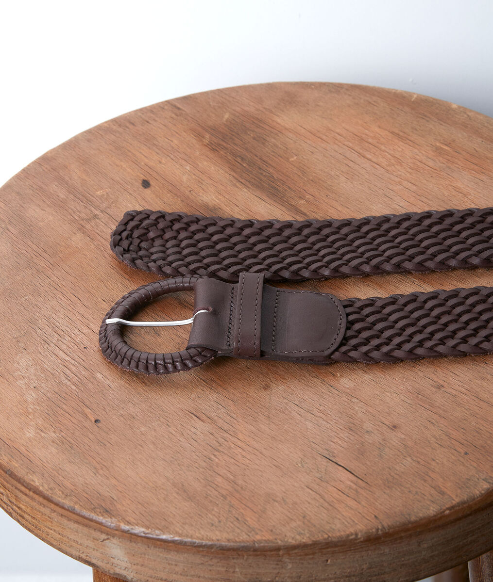 Sandie chocolate-coloured leather braid belt | 1-2-3 Sandie chocolate-coloured leather braid belt PhotoZ | 1-2-3