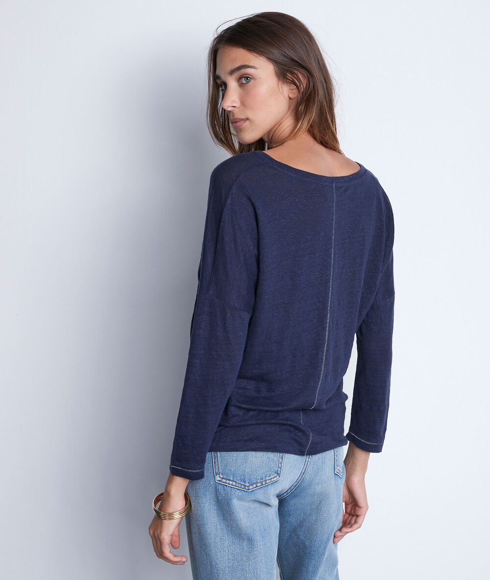 Ilea blue linen top encre.
