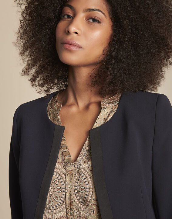 Charme navy microfibre grosgrain jacket | 1-2-3 Charme navy microfibre grosgrain jacket PhotoZ | 1-2-3