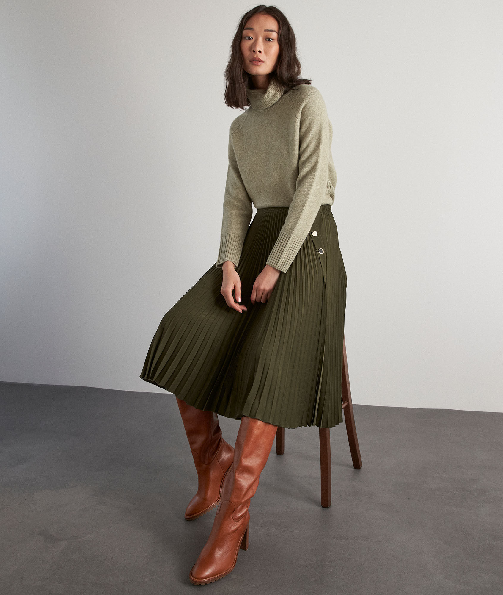 khaki skirt midi