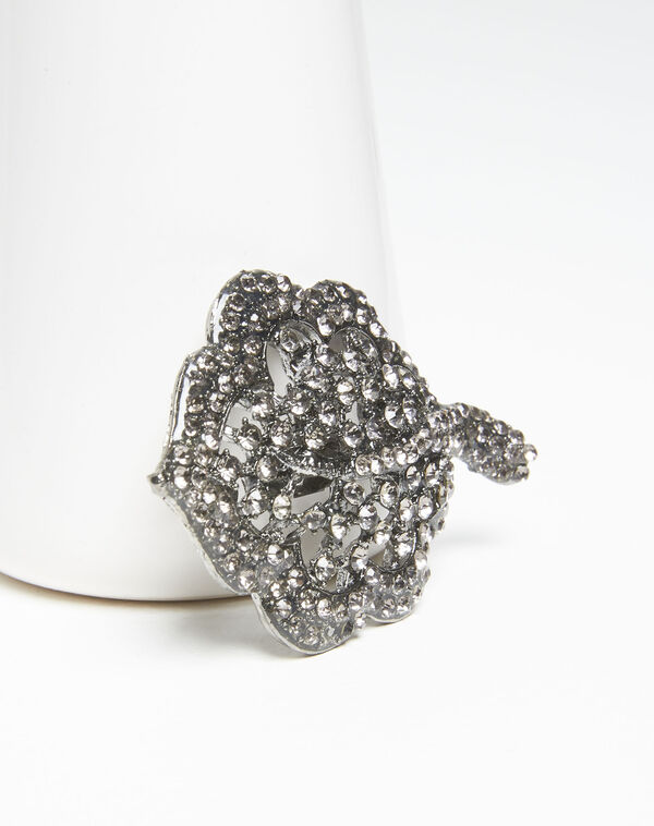 Xav silver leaf brooch with black stones black.