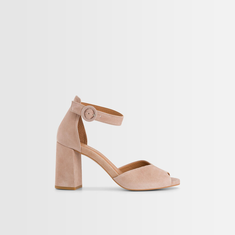 Jade nude leather high-heeled sandals poudre.