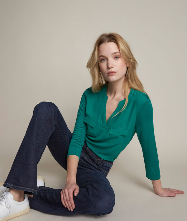 Genna green two-fabric blouse PhotoZ | 1-2-3