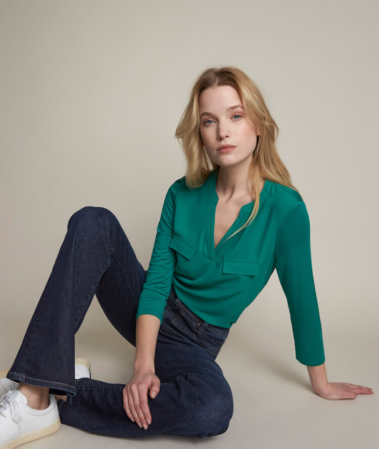 Genna green two-fabric blouse sage.