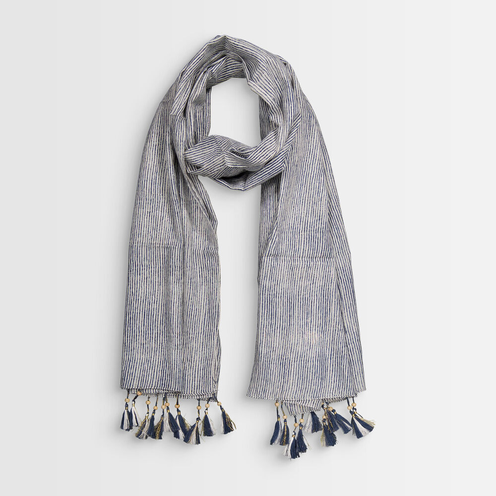 Bayron blue striped fringed scarf encre.