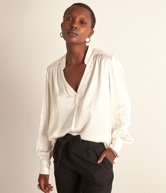 Chlea white satin-finish blouse