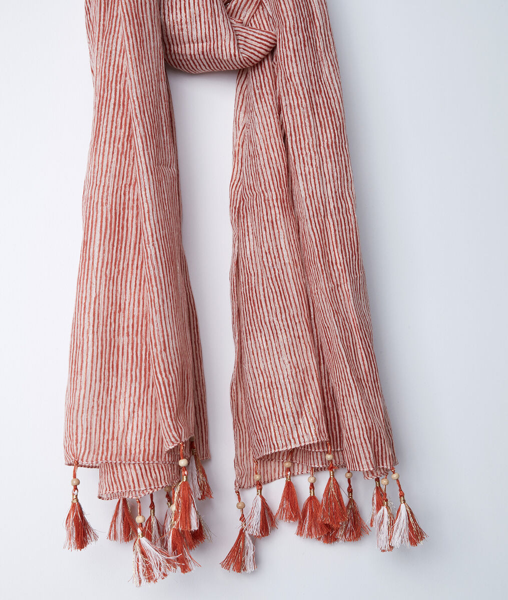 Bayron guava-coloured striped fringed scarf | 1-2-3 Bayron guava-coloured striped fringed scarf PhotoZ | 1-2-3