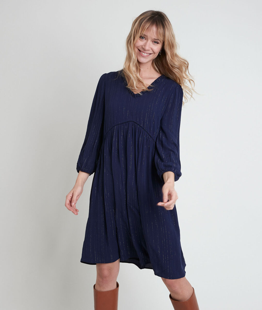 Larissa navy A-line dress in lurex | 1-2-3 Larissa navy A-line dress in lurex PhotoZ | 1-2-3