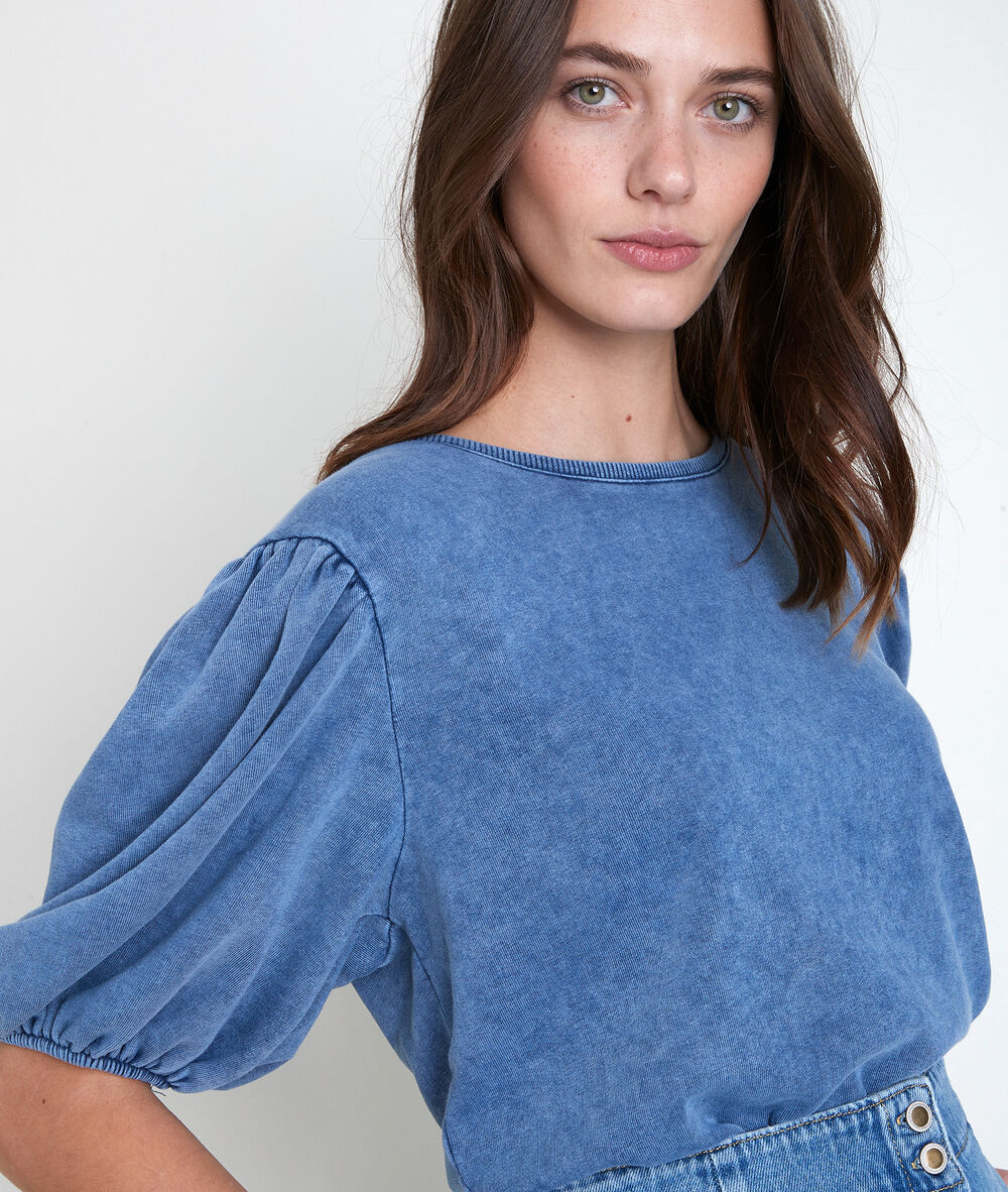Inaya blue puffed sleeves top denim brut.