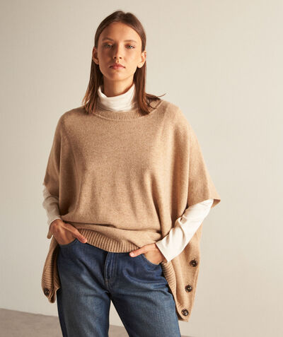 Benji beige responsible wool and cashmere poncho PhotoZ | 1-2-3