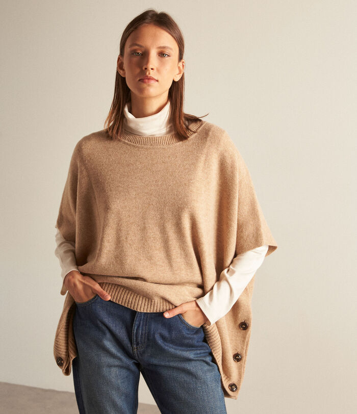 Benji beige responsible wool and cashmere poncho