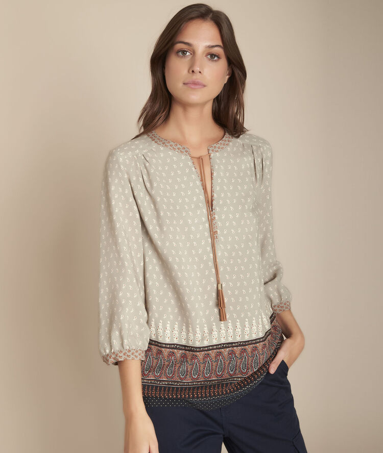 Miola printed blouse caramel.