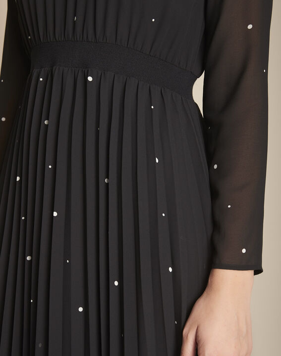 Iola long black pleated polka dot dress PhotoZ | 1-2-3