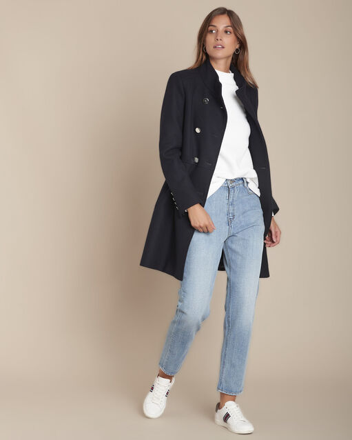 Jasmin navy double-breasted woollen coat navy.