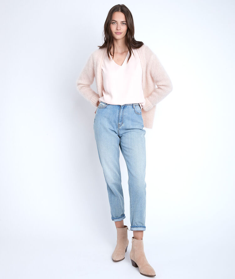 Neptune nude dual-material blouse nude.