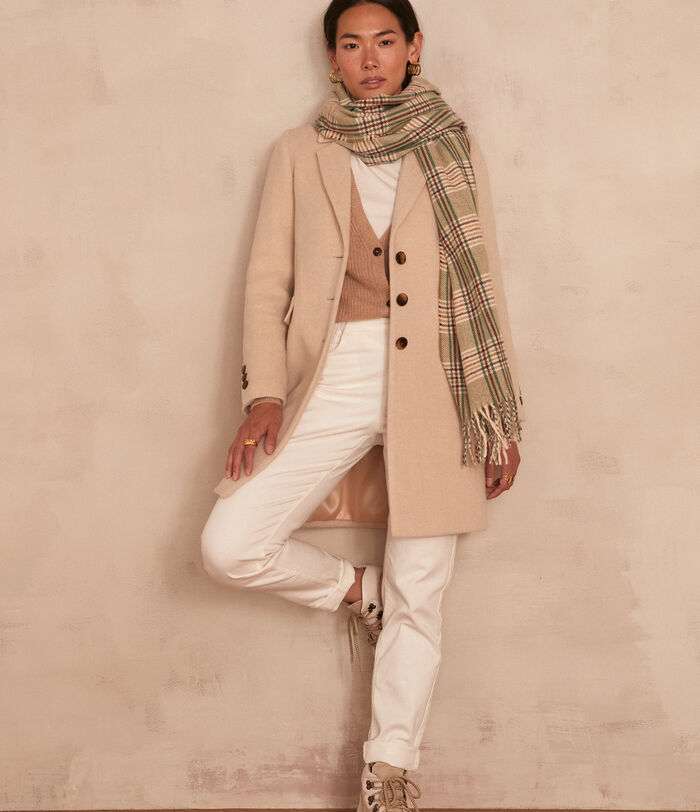 Plume straight beige recycled wool coat