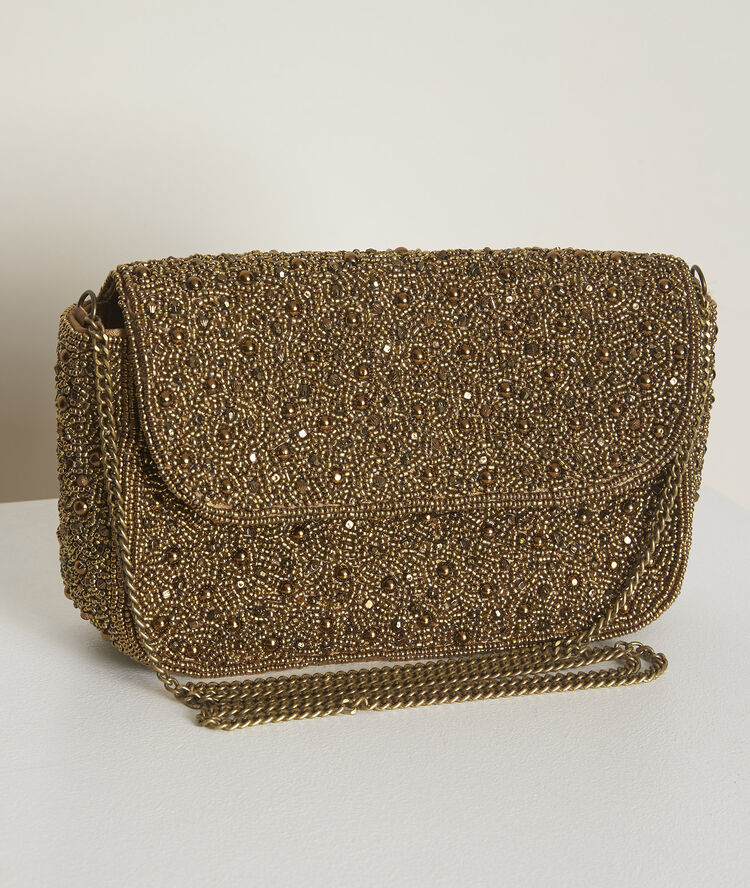 Hanae golden embroidered clutch white gold.
